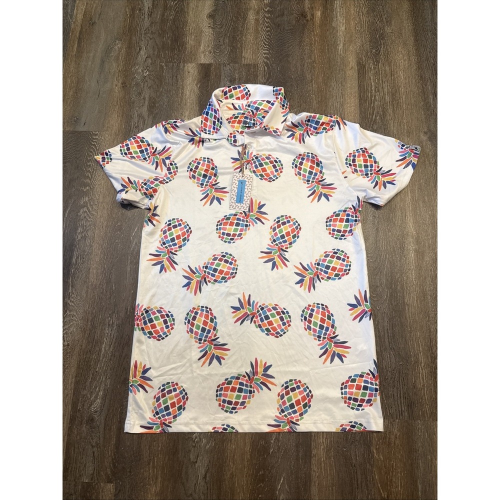 Proud 90 Golf Is Fun Men's Small Polo Shirt Pineapple Print NWT